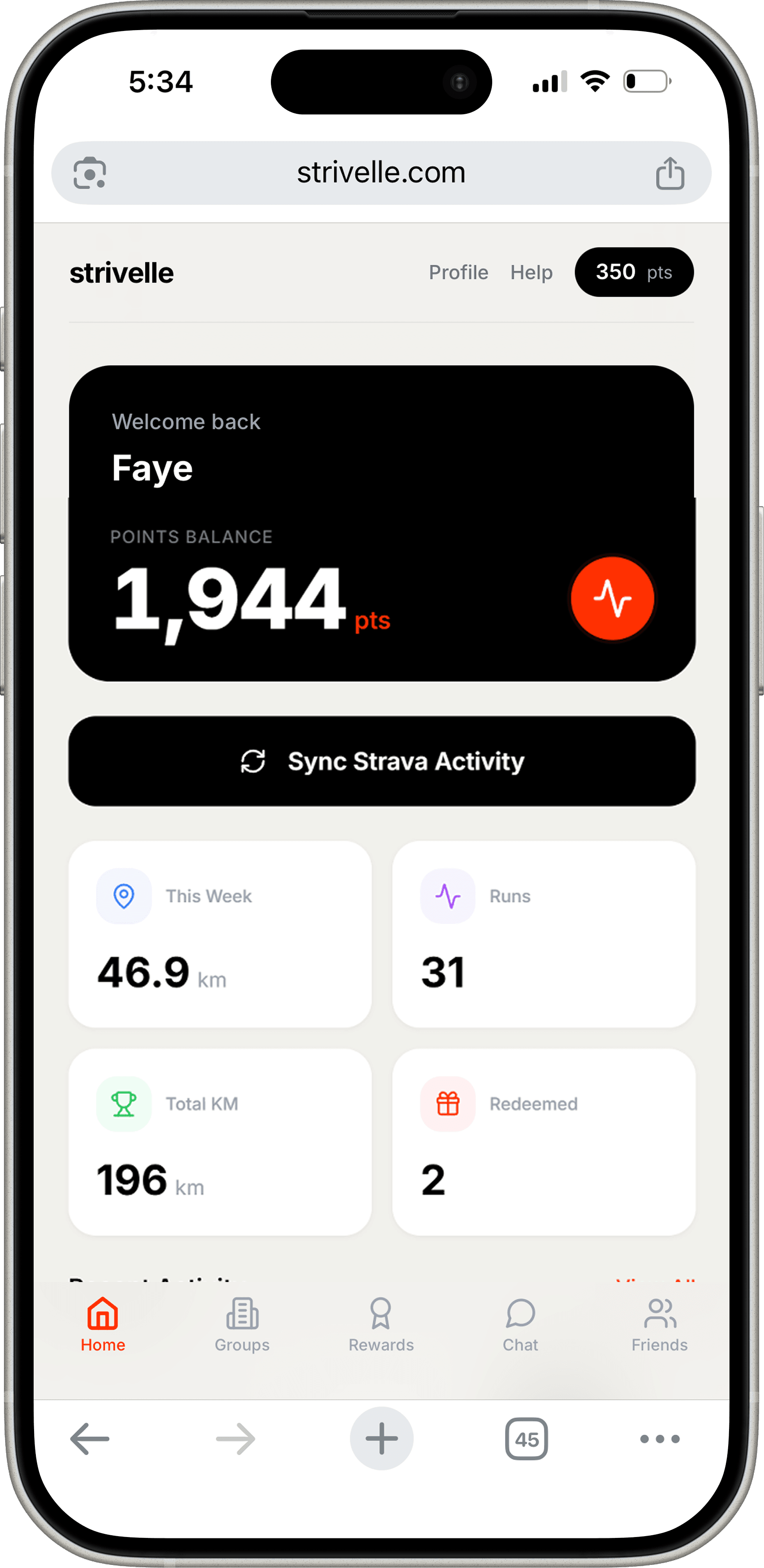 Strivelle final redesigned screen